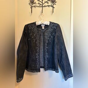 Chico's Dark Blue Embroidered Denim Jacket